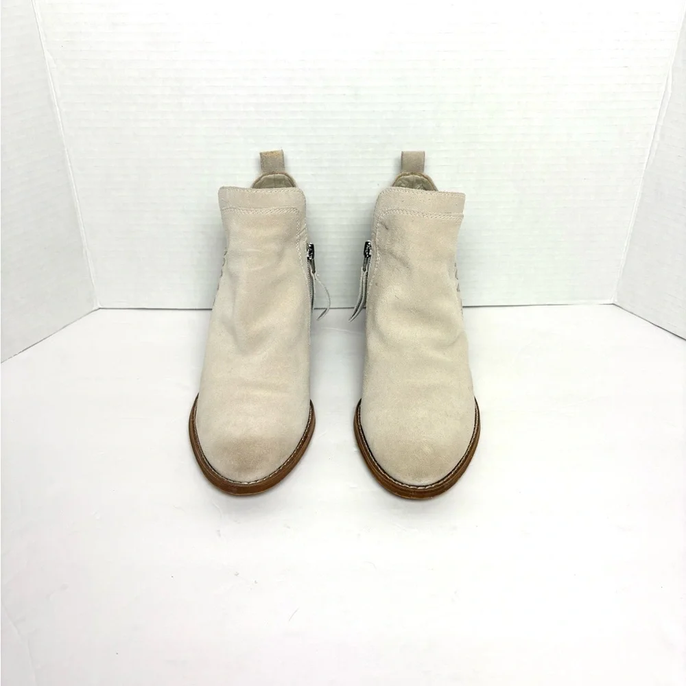 Sam Edelman Mathia Suede Ankle Bootie Ivory Stacked Heel Western Coastal Cowgirl
